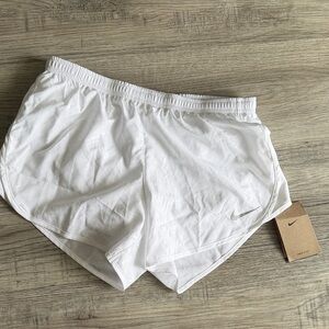 Nike Women's White Athletic Running Shorts with Silver Swoosh